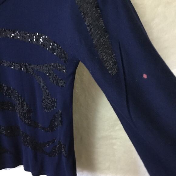 Kenneth Cole Navy Sequin Long Sleeve Top - Picture 4 of 6